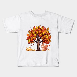 Fall/autumn with tree and Squirrel cute Kids T-Shirt